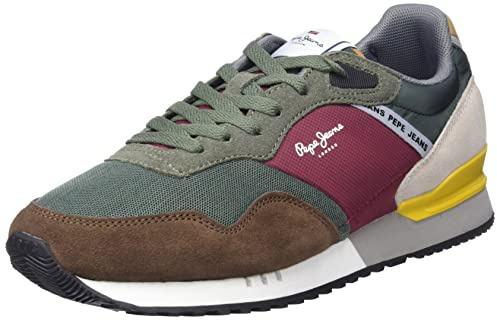 Pepe Jeans Chaussures en Cuir London One Bsico M Bleu, Marron