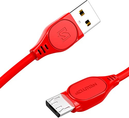 N NEWTOP Cavo CU22 Caricabatterie 2.4A Micro USB Universale Carica Rapida Trasmissione Dati Compatibile con Smartphone Samsung/Huawei/Xiaomi/Realme/Oppo/Vivo (100 cm, Rosso)