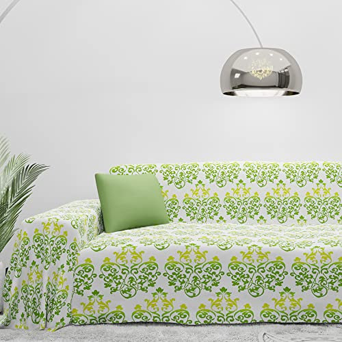 Byour3 - Sofabezug 100% Reine Baumwolle 2 3 4 Sitzer Sofa Cover Sofaüberwurf Auch Für Ecksofa L U Form Sofa-Couch Abdeckung Alles Couchbezug Abwaschbar Blumenmuster (Grün, 3 Sitzer)