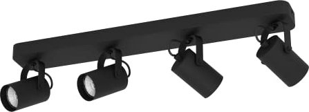 EGLO LED Deckenlampe Sorego, Deckenleuchte mit 4 Spots, Spotbalken schwenkbar, Deckenstrahler aus Stahl in schwarz, Deckenspots mit GU10-Leuchtmittel, warmweiß