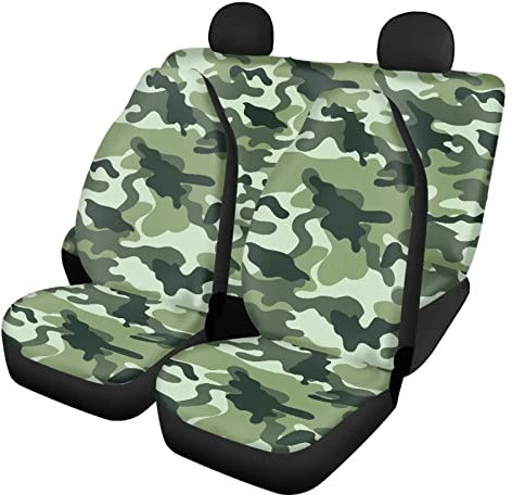 UOIMAG Autositzbezüge für Herren und Damen, Camouflage, Grün, 4-teiliges Fahrzeug-Sitzschutz-Set