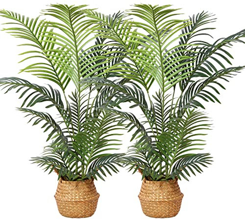 Kazeila Kunstpflanzen Groß 120cm Künstliche Palme Pflanzen Fake Pflanzen Plastik Kunstpalme Pflanze Deko für Home Wohnzimmer Schlafzimmer(2PACK)