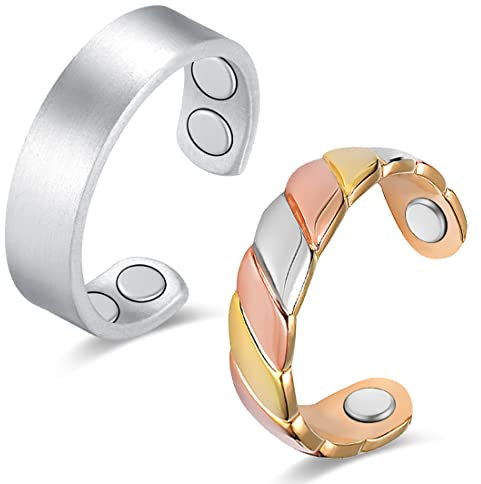Vicmag Kupfer Magnetringe für Frauen Männer Ultrastarke Magnete 99,99% reines Kupfer Einstellbare Größe mit Geschenkbox (Tricolor & Silber matt)