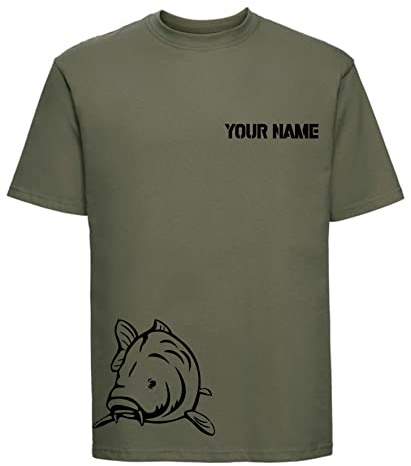 Personalised Carp Hunter T-Shirt Your Custom Name Carp Hunting Fisherman Father's Day Vintage Retro Birthday Gift Unisex Tee Top (Olive, 9 Years)