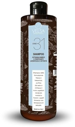 VELSA - Shampoo extra balsamico alle erbe 31, purificante, lenitivo, nutriente per capelli sani e forti – 100% made in italy.