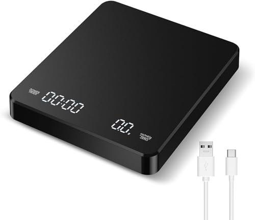 Brifit Digital Coffee Scale with Timer, Type-C Rechargeable Espresso Scale, Temperature Resistant Food Scale with HD LED Screen, 0.1g Precision, High Sensitivity Touch Button, Tare Function (g/oz/ml)