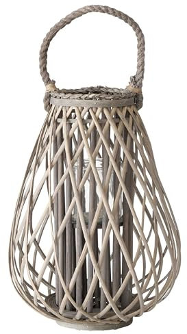 BOLTZE Windlicht Jolanda groß I (BxH) Ø37cm & 51cm I XXL-Kerzenhalter aus Weidengeflecht inkl. Kerzenglas mit Schnur-Henkel für Wohnzimmer, Flur, Esszimmer & Co. I für Lichterketten, LED-Kerzen