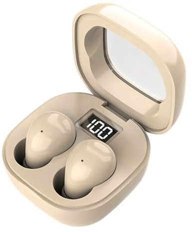 Petits Écouteurs Taille de poche Mini Autonomie longue durée Étanchité IPX5 Légère Intra-auriculaire Écouteurs Bluetooth Sans Fil Casque Bluetooth avec LED Affichage de Écran Autonomie Visible Beige