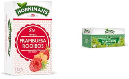 Hornimans Infusión de Frambuesa Rooibos 100% Natural | 20 bolsitas | Sin Teína & Poleo Menta Infusión con Ingredientes 100% Naturales | 25 bolsitas | Sin Teína