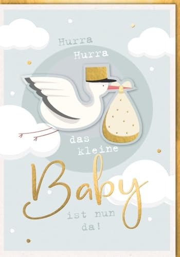 Verlag Dominique A4 Maxi Glückwunschkarte zur Geburt Baby Storch fliegt mit Sack - mit Umschlag
