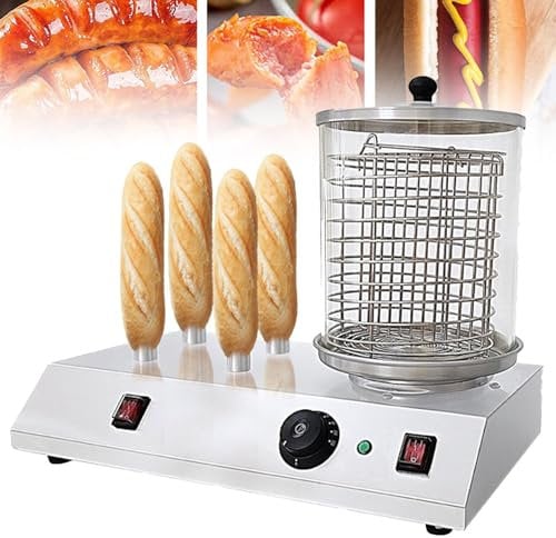 Oiyekntd Professional Electric Hot Dog Steamer, Stainless Steel Steamer and Bun Warmer for Hot Dogs, Egg Rolls, Sausages, Commercial & Household Hot Dog Machine with 3/4 Toaster Rods