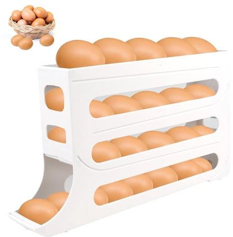 TINGTING Eierhalter Kühlschrank, Eier Aufbewahrung Kühlschrank,Eierhalter für 30 Eier,Eierbehälter für Kühlschrank,4-Tier Automatisches Rollen Aufbewahrung Kühlschrank Organizer Für Küche Eierleisten