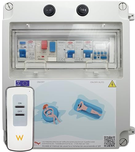 SWIMHOME Cuadro eléctrico para Piscina con contactor para Motor, Apto para clorador, Transformador 12V AC 300W y Control Remoto (Bomba 0,5 a 1CV (4-6.3A))