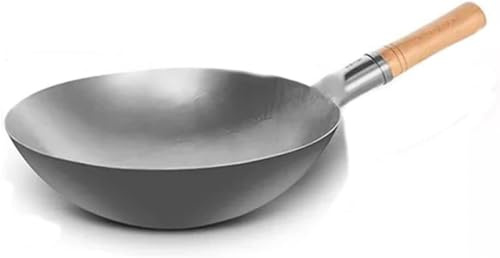 Craft Wok Traditioneller handgehämmerter Eisen-Wok mit Stahlhelfergriff, Gasherd, Kochgeschirr -A||36 cm