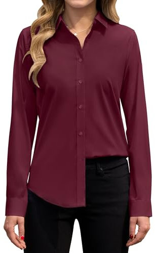 siliteelon Women's Shirts Long Sleeve Stretch Shirts for Women Regular Fit Dress Shirt Button Down Shirt Women Executive Office Business Casual Cotton Ladies Shirt Burgundy