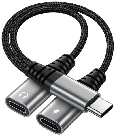 Dual USB C Headphone Jack Adapter, 2 in 1 Type C Audio + Charger Adapter Dual USB C Splitter Earphone Cable Converter Compatible with Samsung Galaxy, iPad Pro, iPhone 15 Series, More Type C Devices