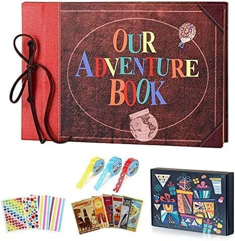 Our Adventure Book Fotoalbum Zum Selbstgestalten 80 Seiten,DIY Geschenk Scrapbooking Set für Wei hnachtstag,Fa milie,Jahrestag,Geburtstags,Valentinstag,Hochzeit (Leder)