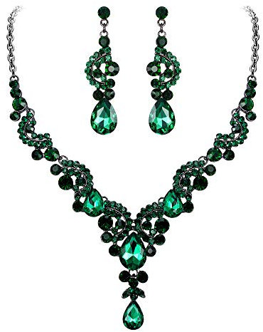 EVER FAITH Strass Kristall Hochzeit Floral Wave Teardrop Halskette Ohrringe Set Schwarz Grün