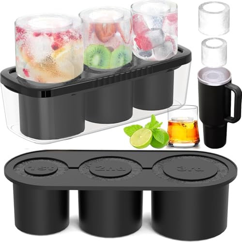 ROMANVIC Stanley Cup Eiswürfelform Zubehör,Eiswürfelbehälter Silikon mit Deckel und Behälter,3 Fach Eiswürfelschale,Eiswürfelform für 40 Oz Tumbler Becher Cocktails,Whisky,Obst Fruchtpürees