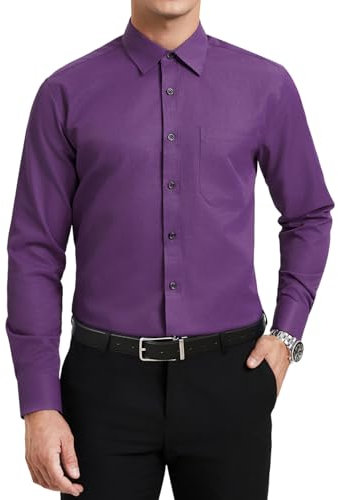 HISDERN Chemise Violette Homme Manches Longues en Coton Regular Fit Chemises Habillée pour Hommes Formelle Boutonnées Mariage Casual avec Poche XL