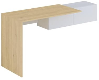 Vente-unique - Bureau Console Suspendu avec 2 placards - Coloris : Naturel et Blanc - MOLAWA - avec Rangement