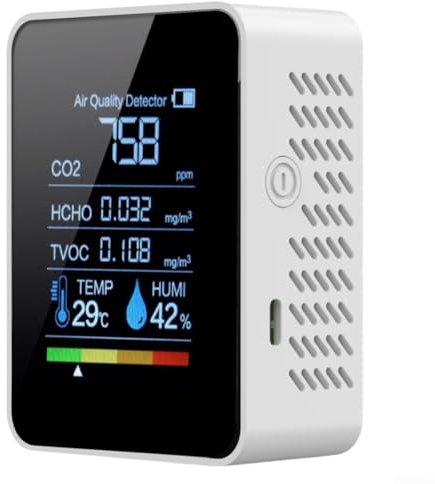 Medidor de calidad del aire, monitor de calidad del aire interior, detector de aire interior 5 en 1, monitor para niveles de dióxido, HCHO, TVOC con pantalla LED