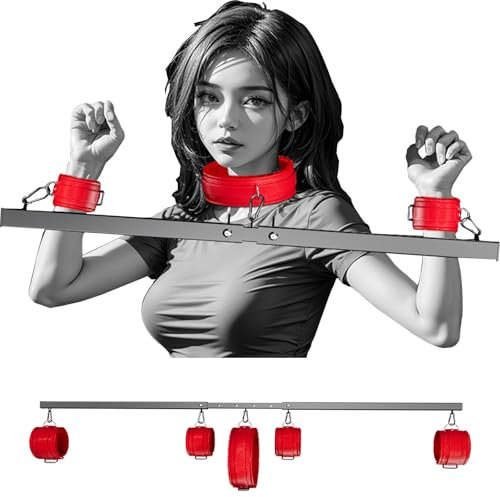 MFMYEE SM-Halsband,Handschellen und Fußfesseln Bondage Sets, verstellbarer BDSM-Spreizstange mit Fesselgurten und Handschellen, Rollenspiel-SM-Sexspielzeug