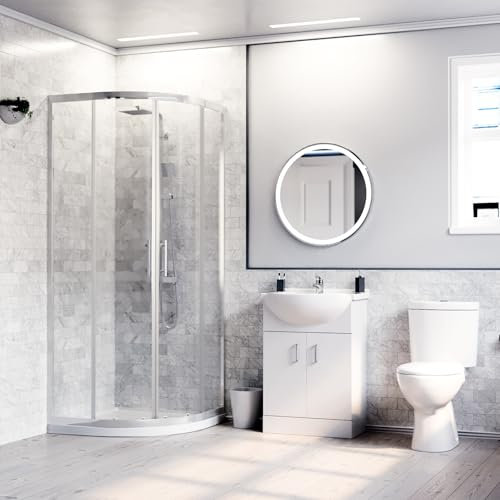 Nes Home White Toilet & Vanity Unit & 900mm Quadrant Shower Enclosure Tray Set