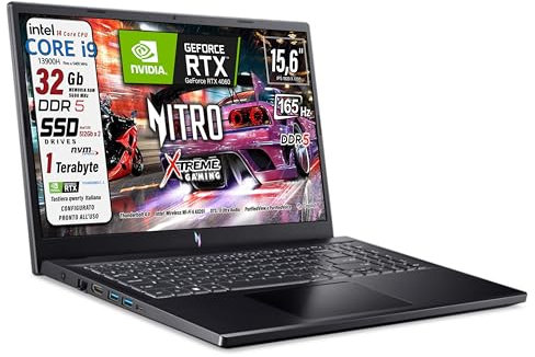 acer Notebook Gaming Nitro, Intel Core i9-13900H, RAM 32GB DDR5, SSD 1Tb(512GB X 2), 15.6 FHD IPS 165Hz, NVIDIA GeForce RTX 4060 8GB GDDR6,Wi-Fi 6, Thunderbolt 4.0, Win 11, ready to use