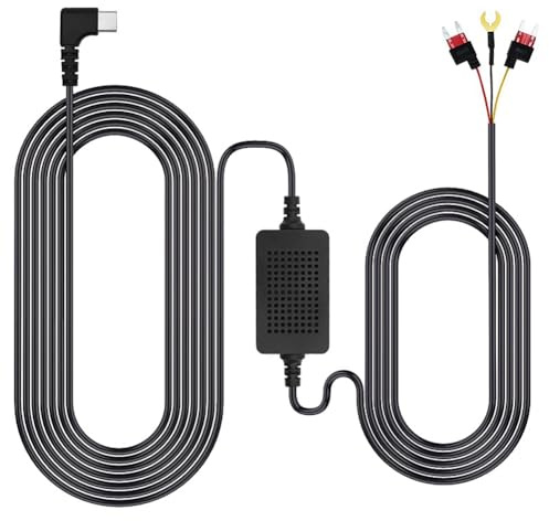 Orolotay Universelles 3,5 M Langes Auto-Dash-CAM-Kabel, 12/24 V auf 5 V, 3 A, Fahrzeug-DVR-Festverdrahtungskabelsatz, Videokamera-Recorder, Typ-C-Leitung