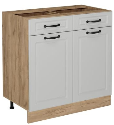 Vicco Küchenunterschrank R-Line, Weiß Landhaus, 80 cm ohne Arbeitsplatte