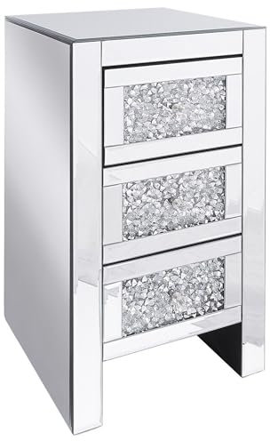 VIC561 Palazzo Table de chevet moderne en verre – Table de chevet miroir avec poignées diamantées