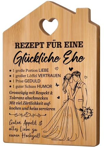 Giftasy Hochzeitsgeschenke für Brautpaar - Bambus Schneidebrett mit Spruch, Geschenk Hochzeit, Hochzeitsgeschenk, Rezept für eine glückliche Ehe