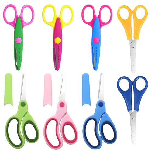SHENSAIGO 8 Stück Kinderscheren Set, 3 Stile Bastelschere Kinder, Sicherheitsschere Kinder mit Stumpfer Spitze, Rechtshänder Linkshänder Schere Kind für Kinderhände DIY Scrapbook Fotoalbum Handwerk