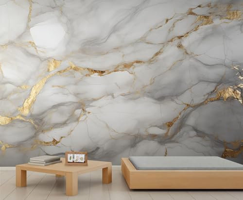 FACADUP Grey Marble Murals, Modern Abstract Aesthetics Wall Mural Wallpaper, Gold Foil Marble Wallpaper for Bedroom Living Room Decor 200x140cm Artwork Background Wall Stickers (Not Self-Adhesive)