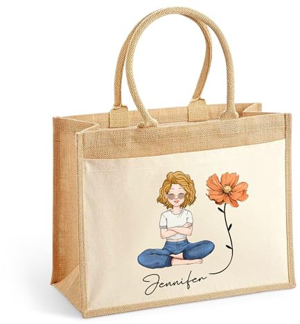 Love Faith Summervibes Jute-Tasche - Personalisierte Stofftasche mit Clipart und Namen - Robuste und umweltfreundliche Einkaufstasche