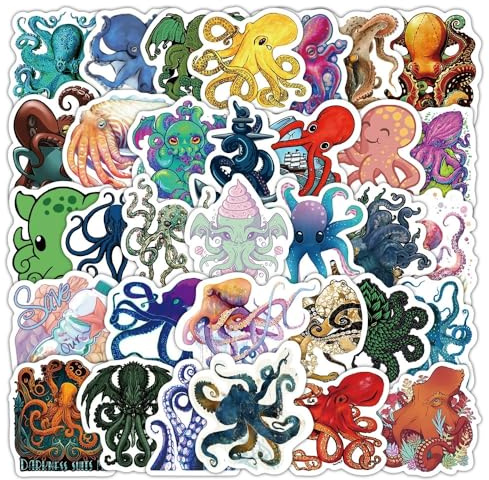 Der Tintenfisch Aufkleber 50 Stücke Niedlich Deko für Auto Laptop Skateboard Fahrrad Moped Motorrad Fahrrad Computer,Geeignet für Erwachsene Kinder Octopus ästhetisch Sticker Set