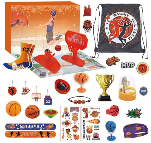 Adventskalender – 24 Tage Basketballzubehör mit Weihnachtsthematik – Basketballzubehör für und Mädchen, Adventskalender, für Kinder, Teenager, Mädchen und Kinder, lustige Aktivität