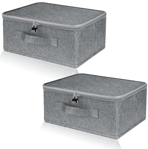 2 Stück Abschliessbare Box, Faltbare Verschließbare Abschließbare Box mit Schloss, Aufbewahrungsbox Stoff für Bettwäsche, Kleidung, Spielsachen, Süßigkeiten(Grau, 30 x 20 x 14cm)