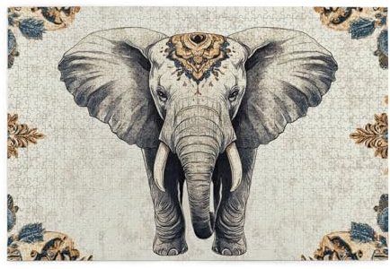Schwarzer und weißer Elefant 1000 Teile Puzzle für Erwachsene Holzpuzzles für Erwachsene Geschenke Wohnkultur