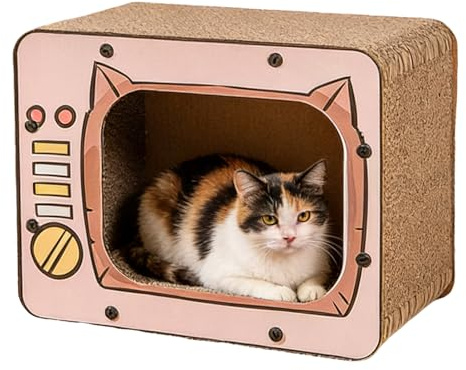 Haus aus Karton für Katzen, Zubehör für Tiere mit Rutschschutz | Haus aus Karton mit Kratzbrett für Katzen – zum Schutz von Möbeln, Bereicherung, Spielen, Übungen, kleine Haustiere