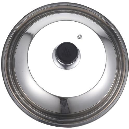 28cm Glass Wok Cover with Stainless Steel Rim and Knob | Visible Lid for Cooking Pans, Food Freshness Storage, Simple Silver Design, Easy to Clean and Store