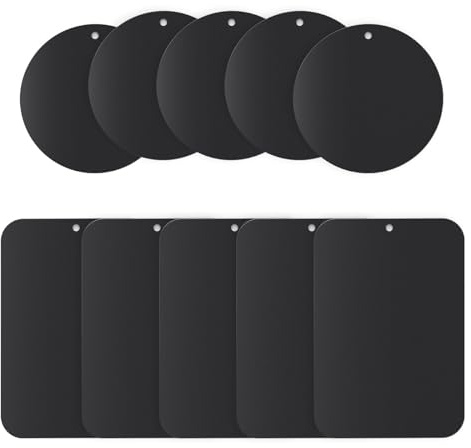 APPS2Car Universal Metal Plates for Magnetic Car Phone Mounts/Holders, 10 Strong Adhesive Discs (5 Round+5 Rectangle)