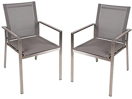DELUKE Gartenstuhl 2er Set IVO Edelstahl Kunststoff Taupe | Stapelstuhl Wetterfest Gartenstühle Outdoor Essstühle