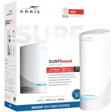 Arris Multiport Cable Modem S33 DOCSIS 3.1 | Ethernet Ports 2.5Gbps + 1Gbps | Works with Xfinity, Cox, Spectrum | for Cable Internet Plans up to 2.5Gbps | Modem Only