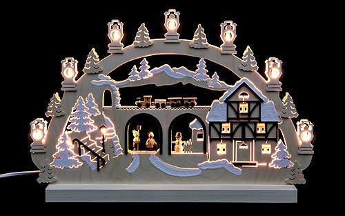 Unbekannt 3D-Doppelschwibbogen - Eisenbahn - 42 x 30 x 4,5 cm - Original Erzgebirge Schwibbögen - Michael Müller