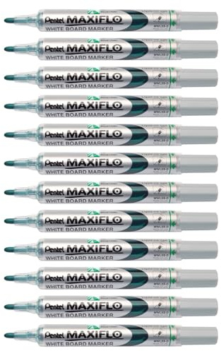 Pentel Maxiflo Dry Wipe Fine Bullet Point Marker - Green (Pack of 12)