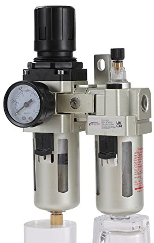 Regulador de Filtro de Compresor de Aire 3/8 ORAZIO Industrial Trampa de Humedad de Agua, Lubricador Separador de Aceite, Eliminación de Humedad para Pistolas de Pintura y Herramientas Neumáticas