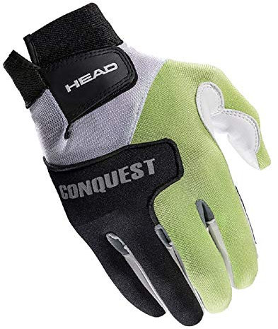 HEAD Conquest Racquetball-Handschuh aus Leder, extra Grip, atmungsaktiv, für rechte und Linke Hand, Schwarz/Limettengrün/Weiß, rechts, Größe L