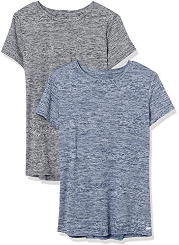 Amazon Essentials Damen Active Quick Dry Tech Stretch Kurzarm-T-Shirt mit Rundhalsausschnitt (in Übergröße erhältlich), 2er-Pack, Marineblau Heidekraut/Schwarz Heide, M
